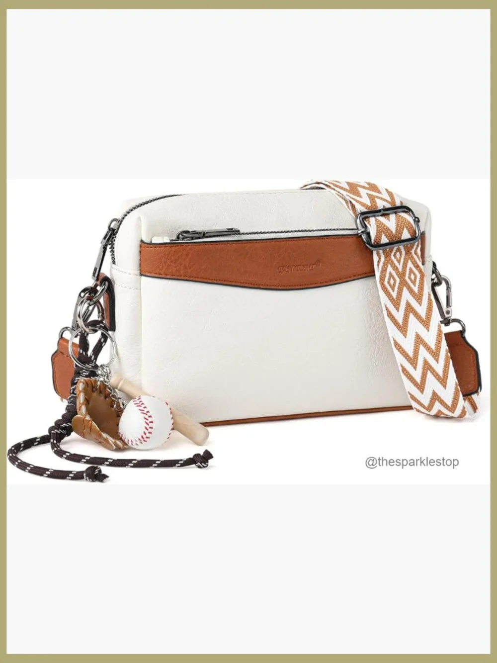 Small Vegan Leather Crossbody Purse with Triple Zip Compartments and Adjustable